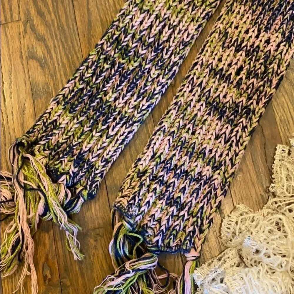4 Handmade knitted, crocheted, scarfs bundle of 4